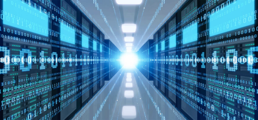 A blue supercomputing facility.